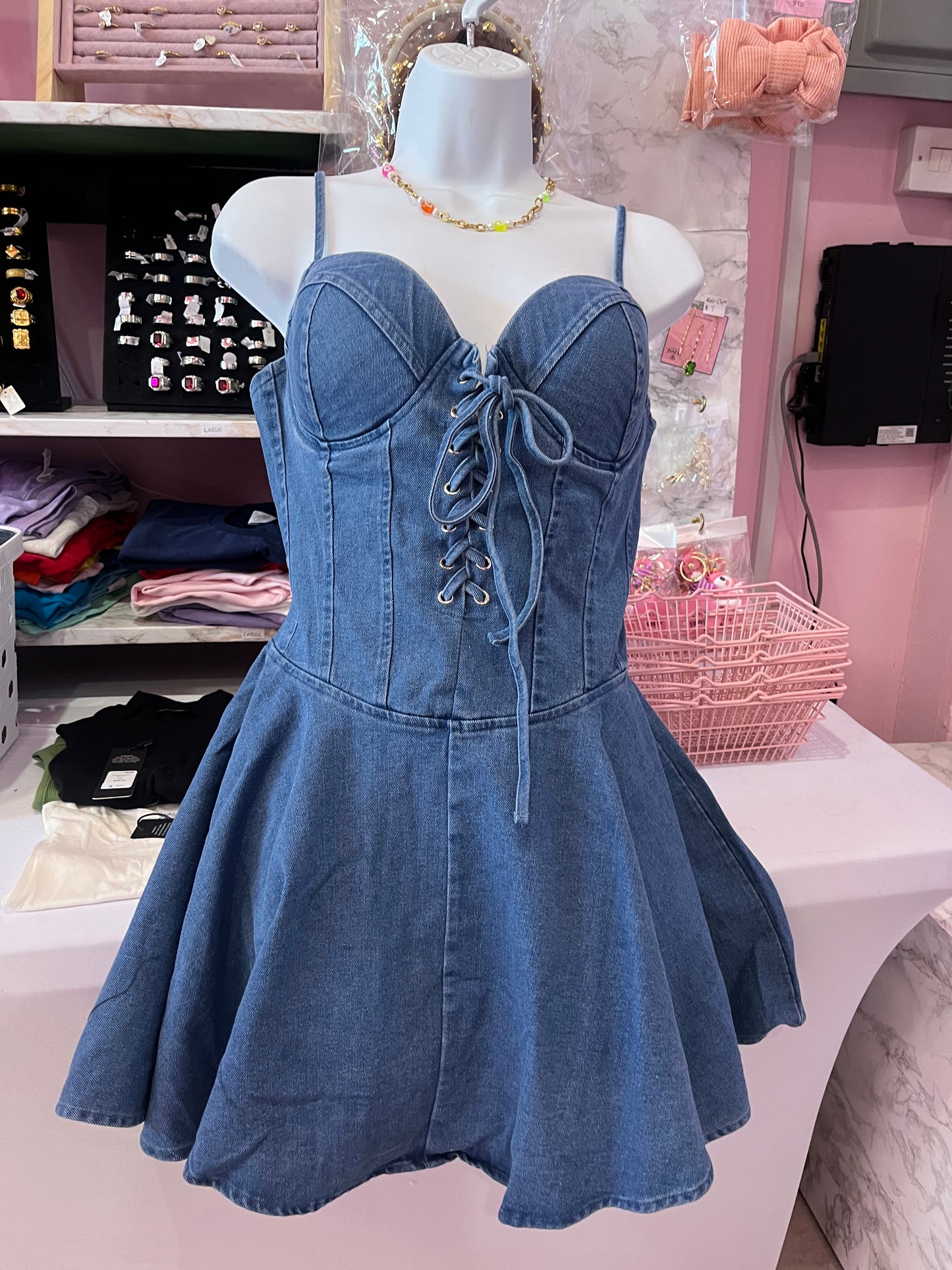 Laced Bustier Denim Dress