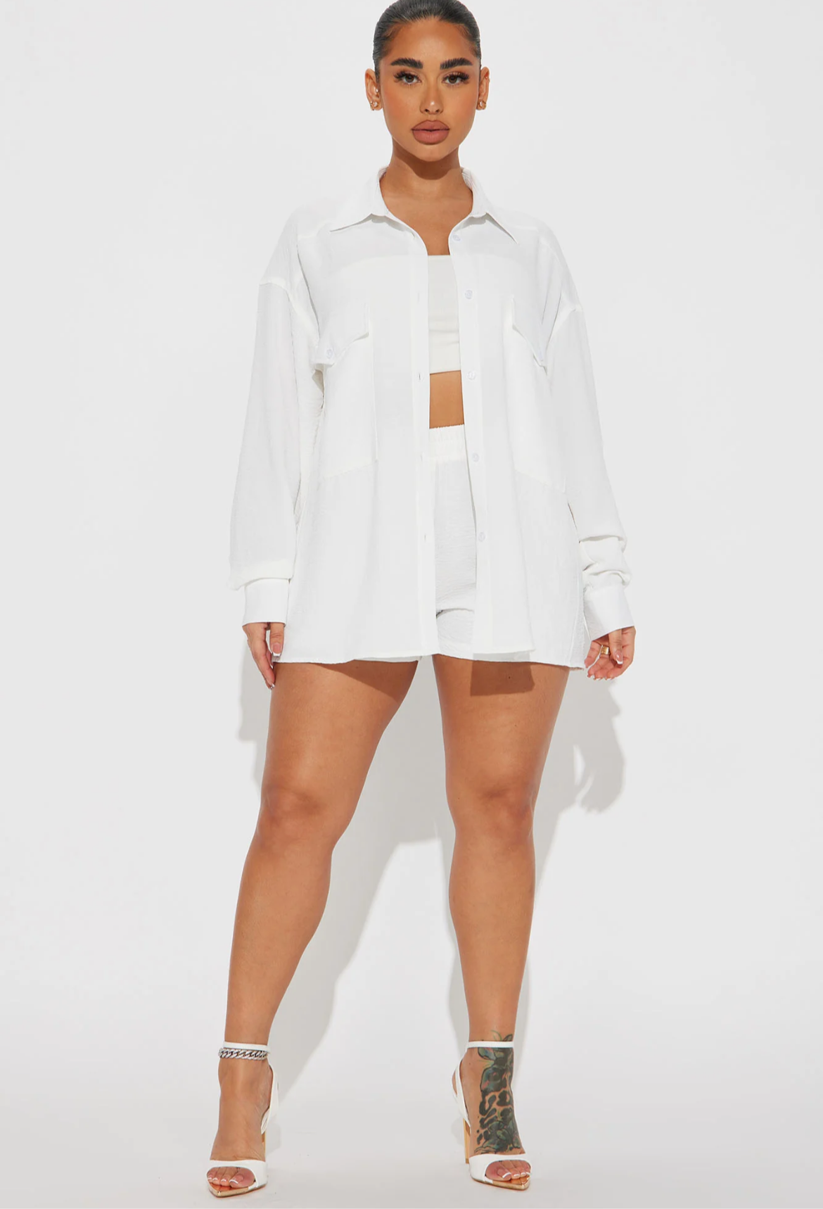 Textured Short Set- White