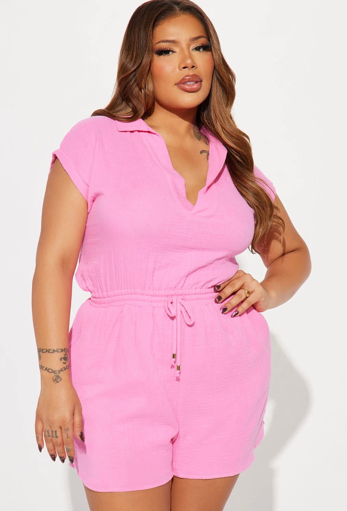 CheeseCloth Romper Pink