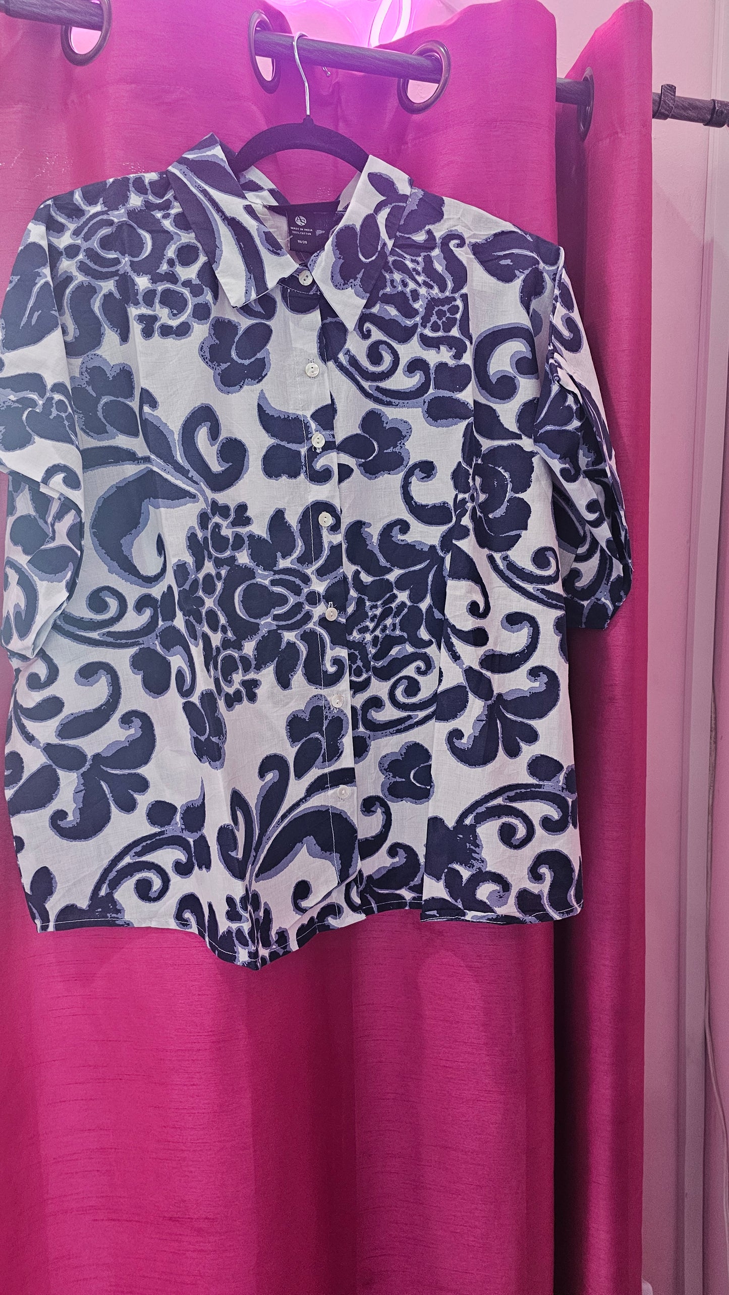 Blue and white Paisley Button-up Cotton Top