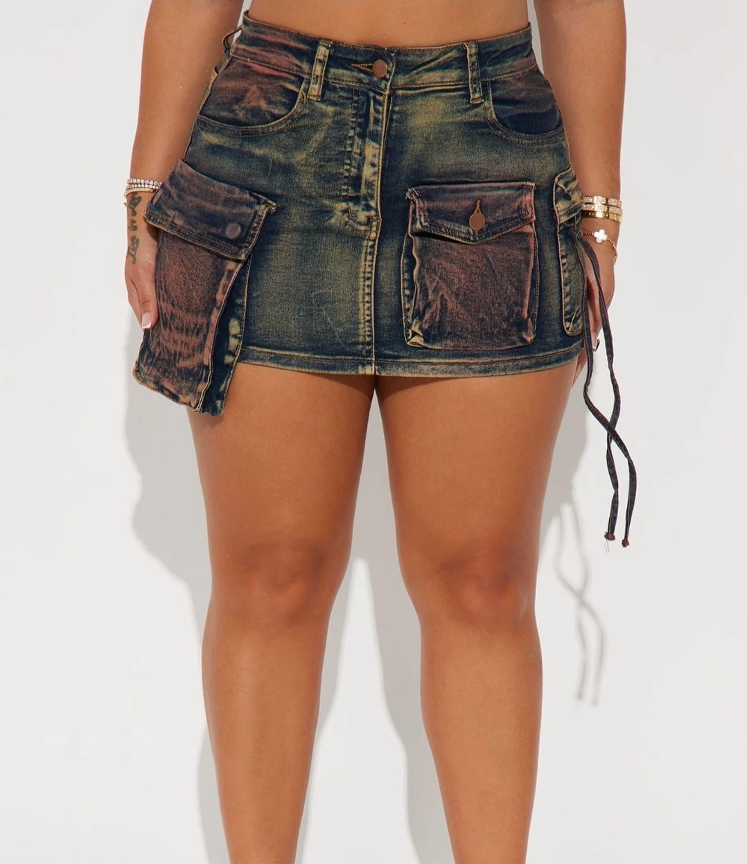 Tinted Denim Cargo Mini Skirt
