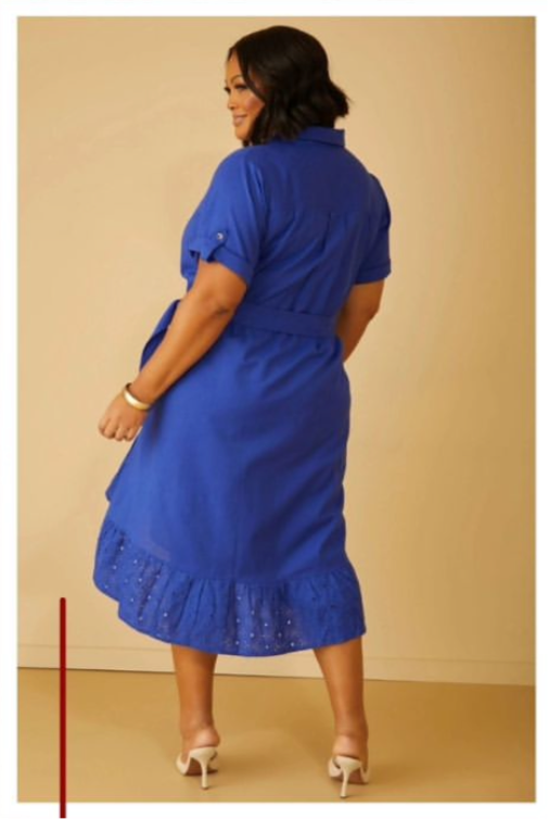 Collared Cotton Blend Maxi Dress - Blue