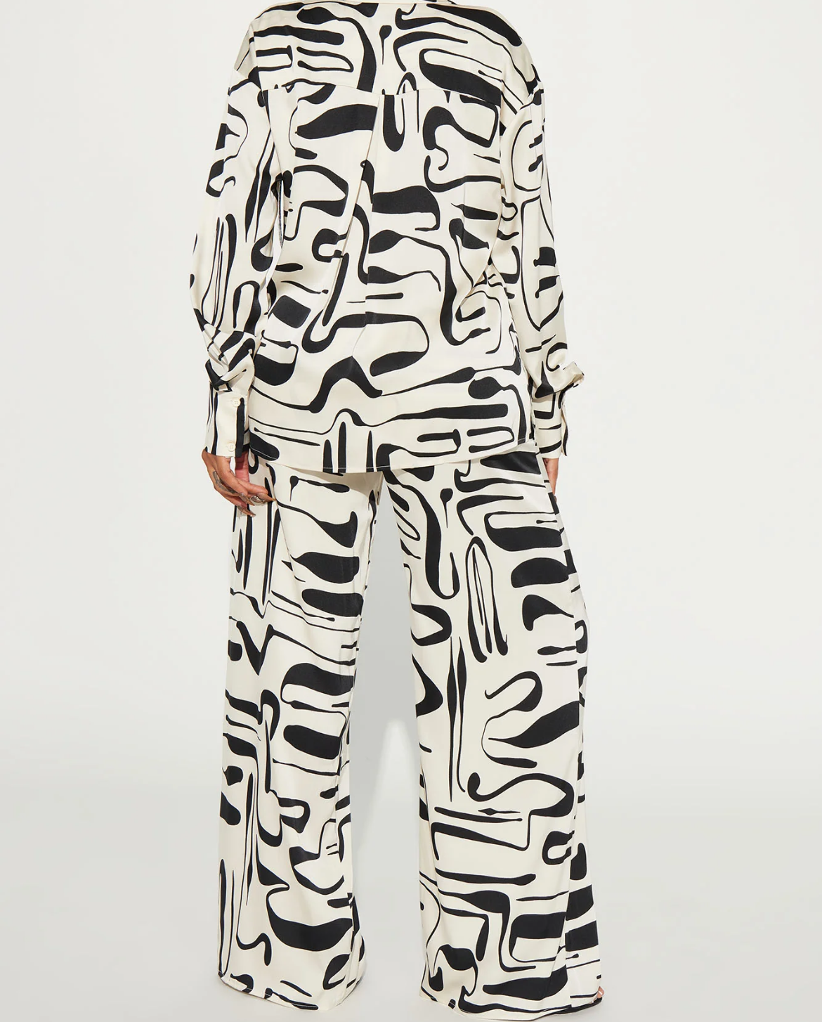 Abstract Satin Pants Set