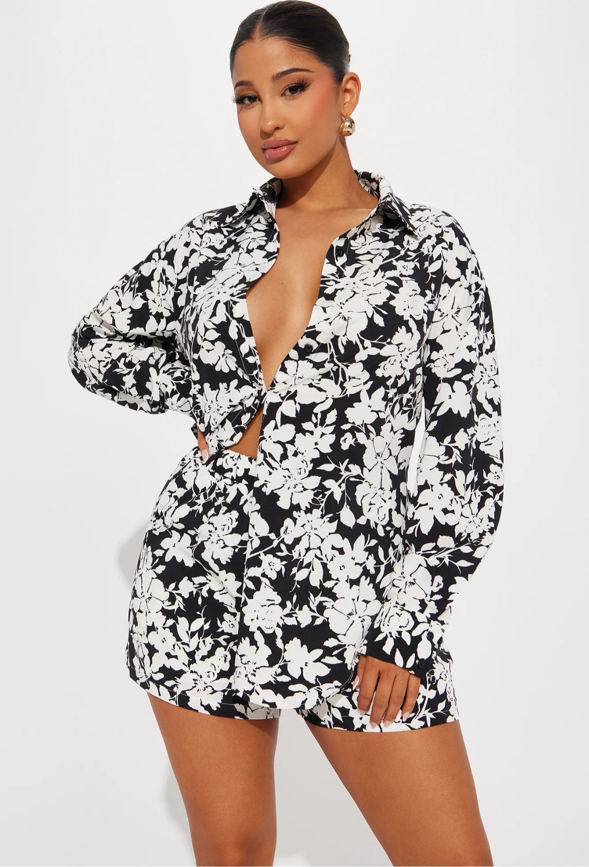 Floral Short Set - Black