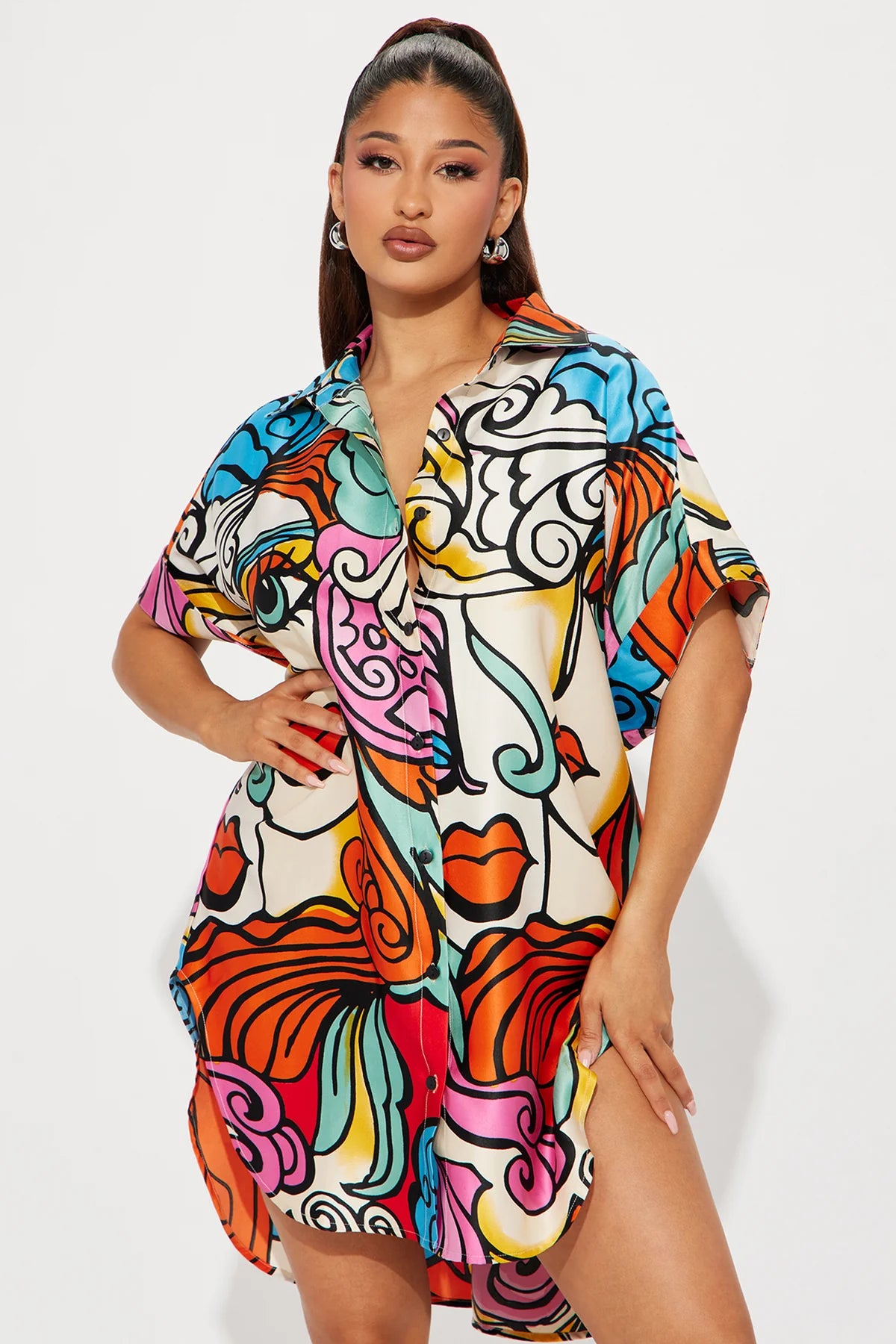Portrait Swirl Shirt Dress