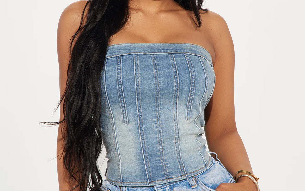 Bustier Denim Top- Light Wash