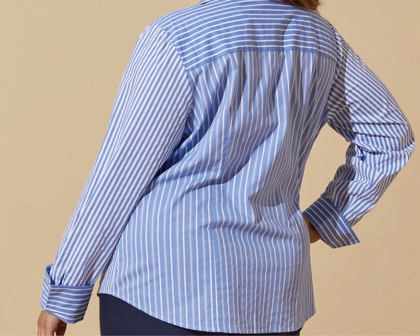 Cotton Blend Strip Button Up- Blue/White