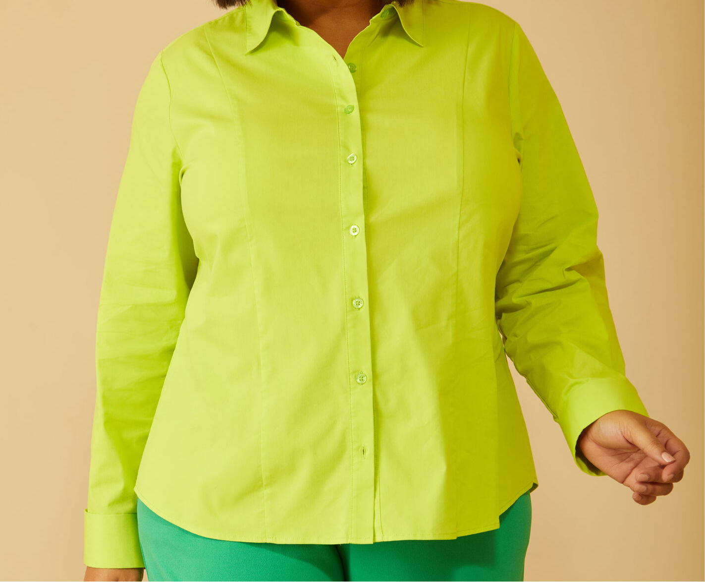 Cotton Blend Button Up - Lime Green