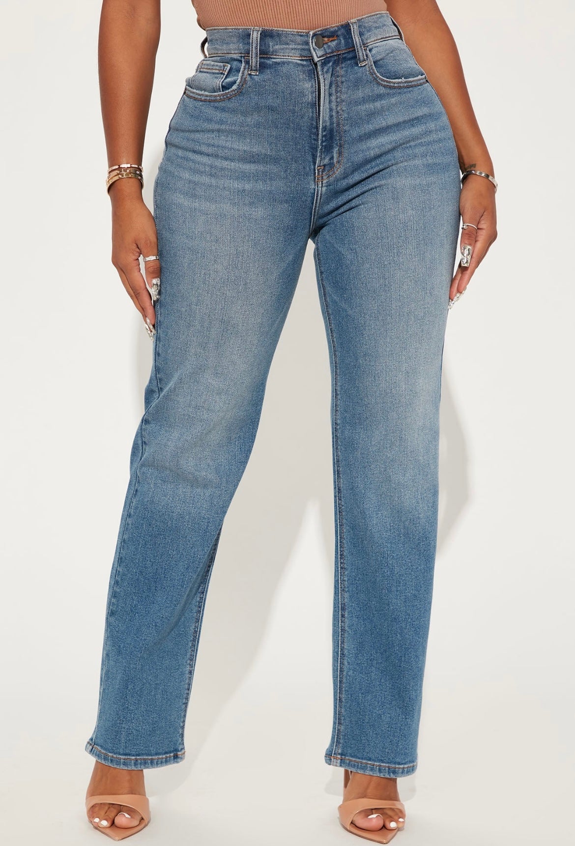 Uptown Stretch High Rise Straight Leg Jeans - Medium Wash