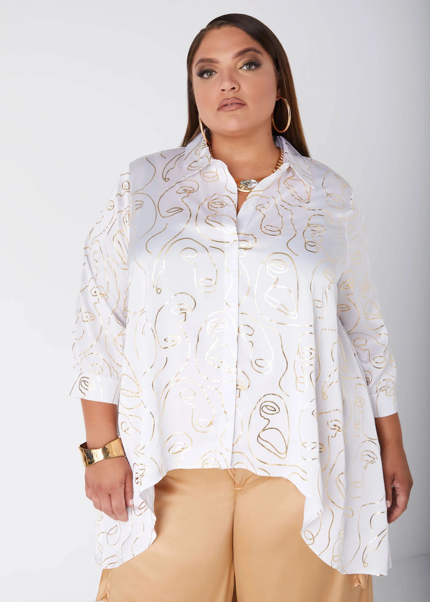 Satin Hi-Low Blouse- Face Printed