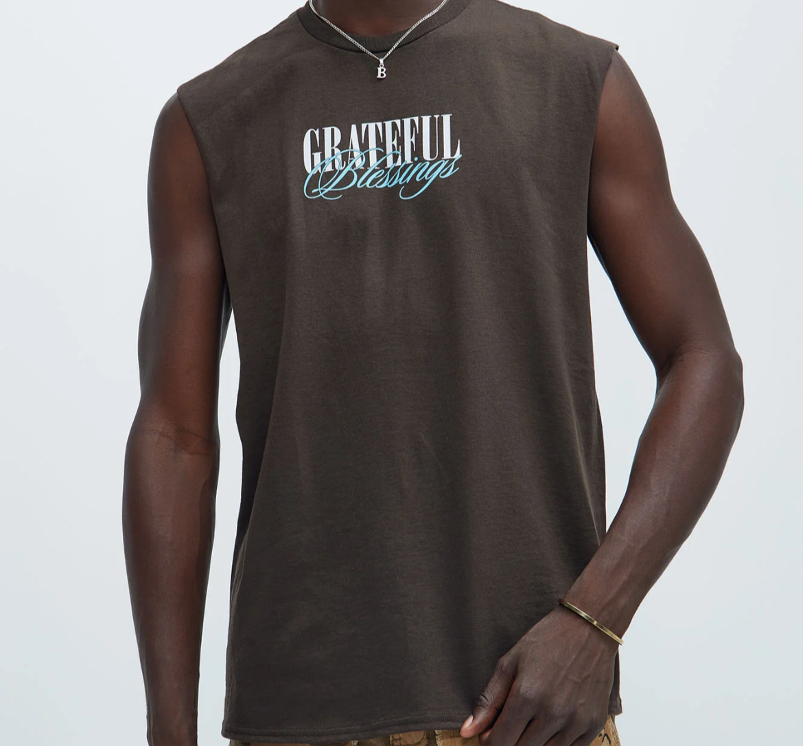 Grateful Sleeveless Tee - Chocolate