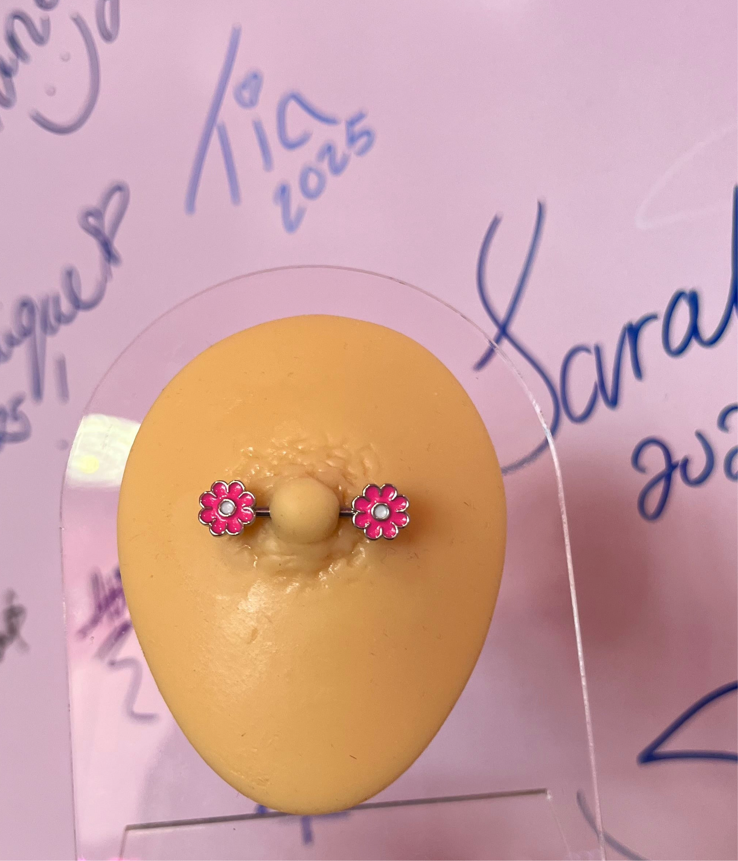 Pink Daisy Nipple Rings