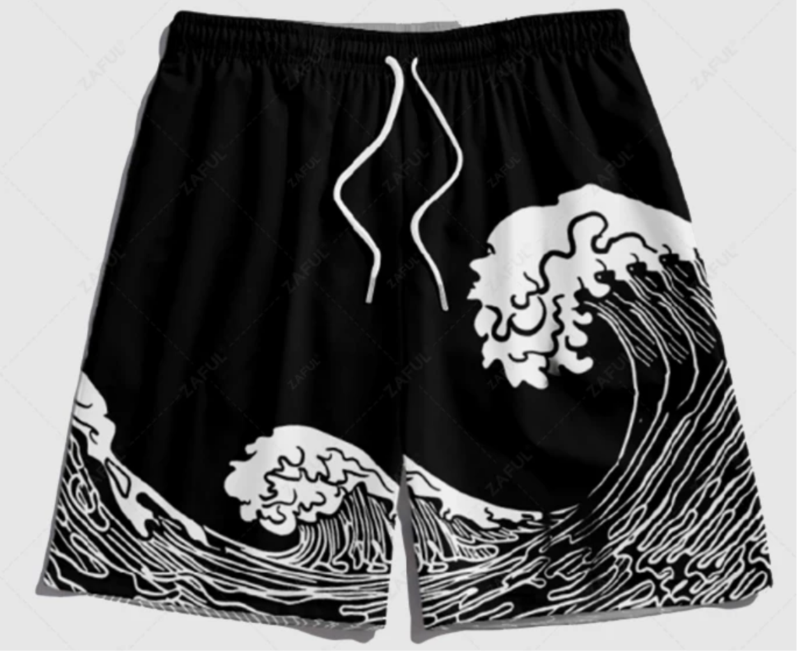 Ocean Printed Shorts - Black