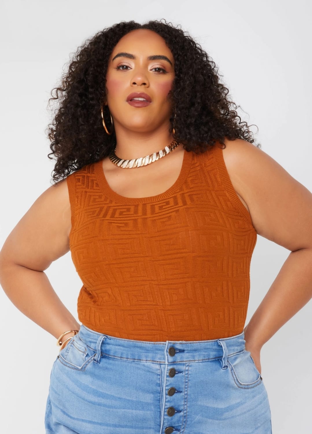 Geo Print Bodysuit - Rust