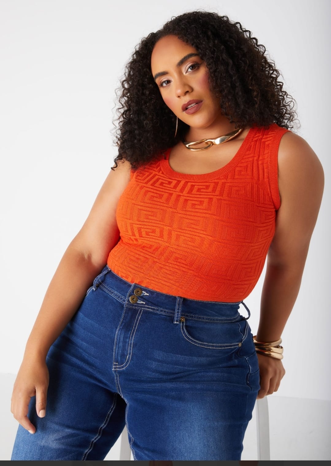 Geo Print Bodysuit- Orange