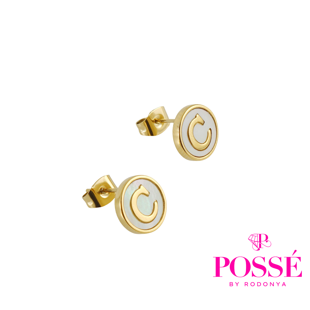 White Reflective Initial Studs