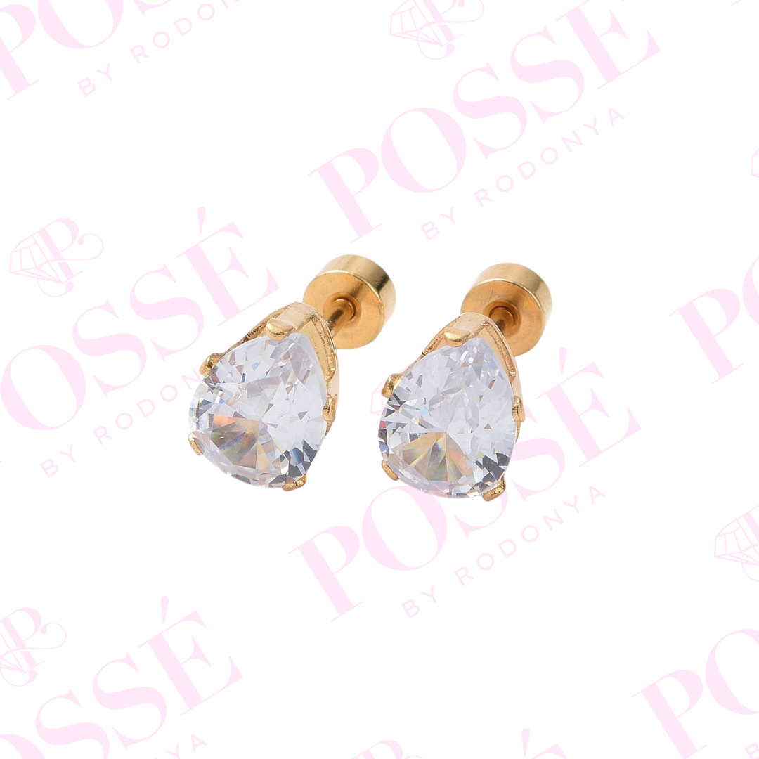Tear Drop Cz Screwback Studs