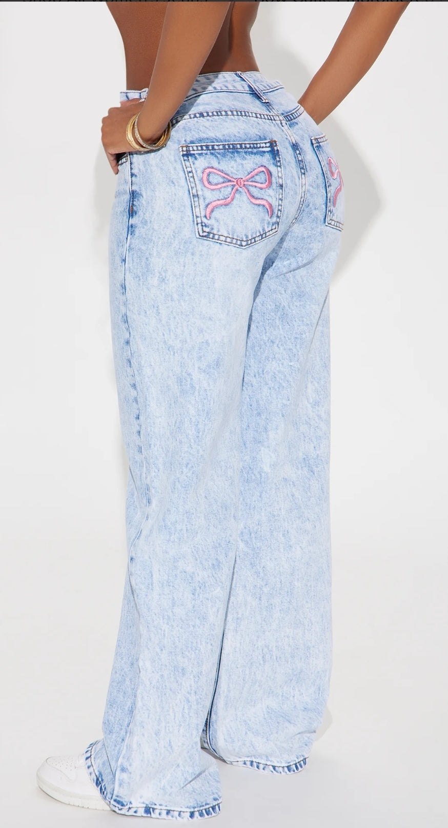 Embroidered Bow Tie Straight Leg Jeans