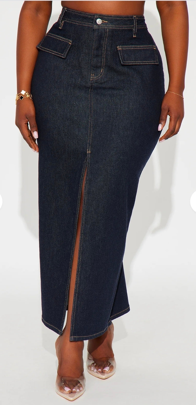 Amanza Non- stretch Midi Denim Skirt