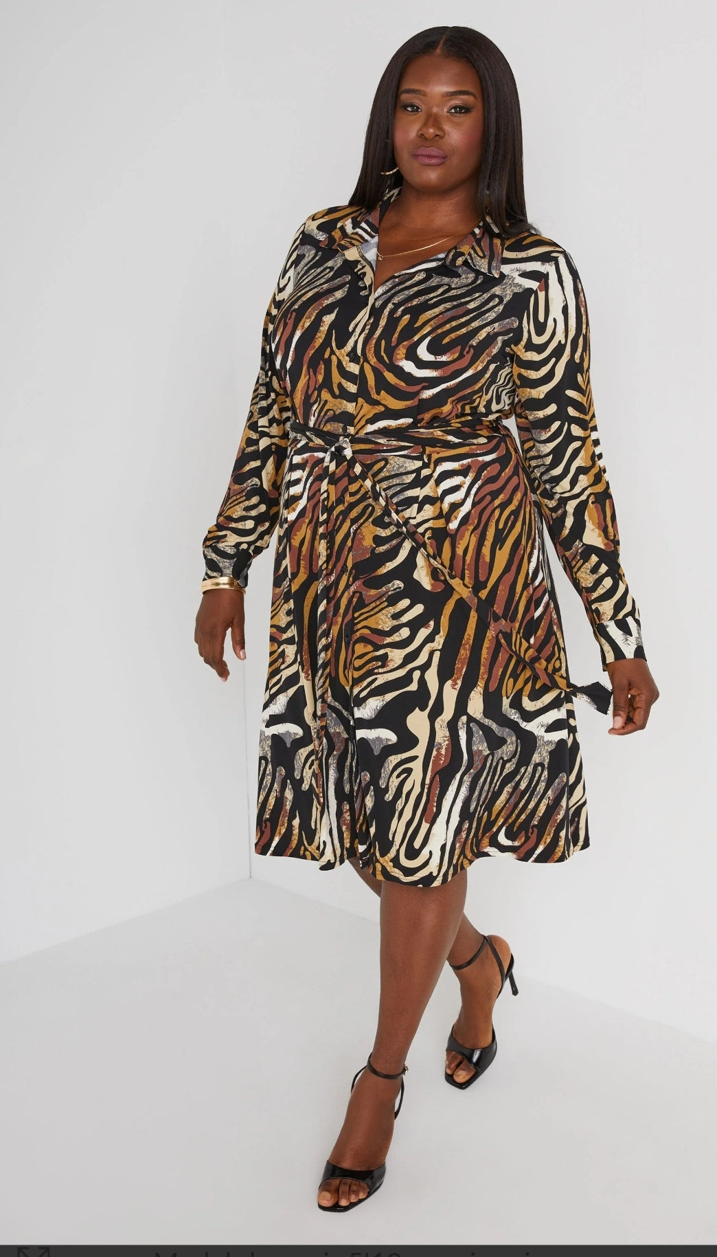 Belted Animal print shirt dress