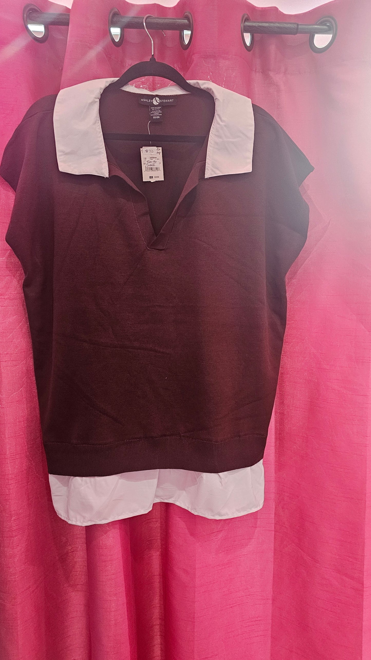 Two-Fer Sweater Top (Khaki) . Also available in Brown and white