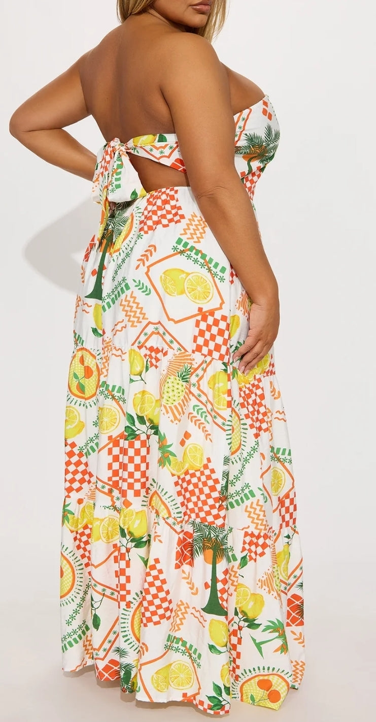 Tropical Maxi Tube Dress with tie back