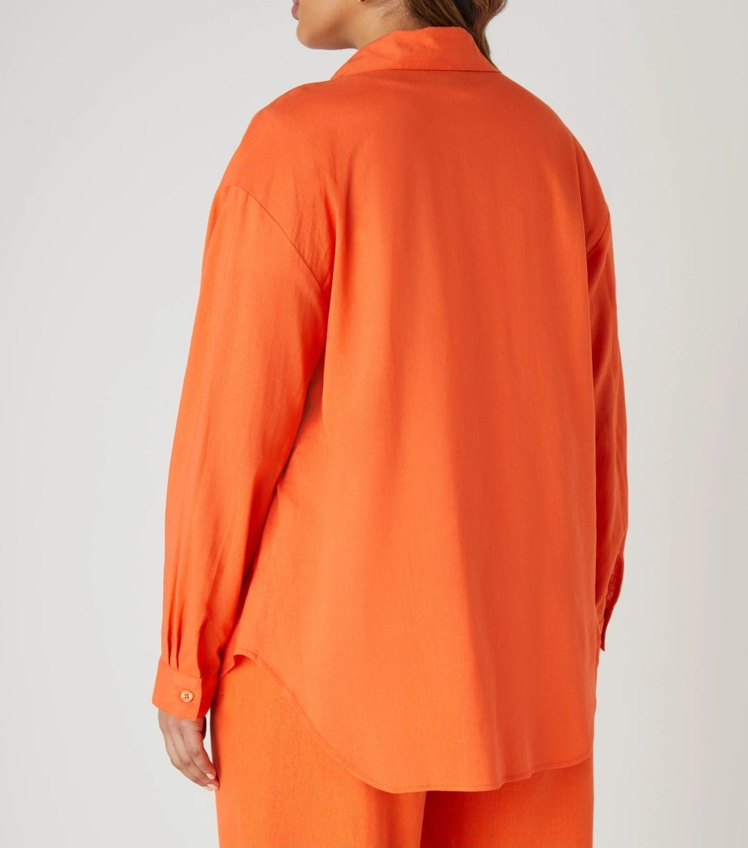 Linen Blend Button-up Shirt- Orange 🍊