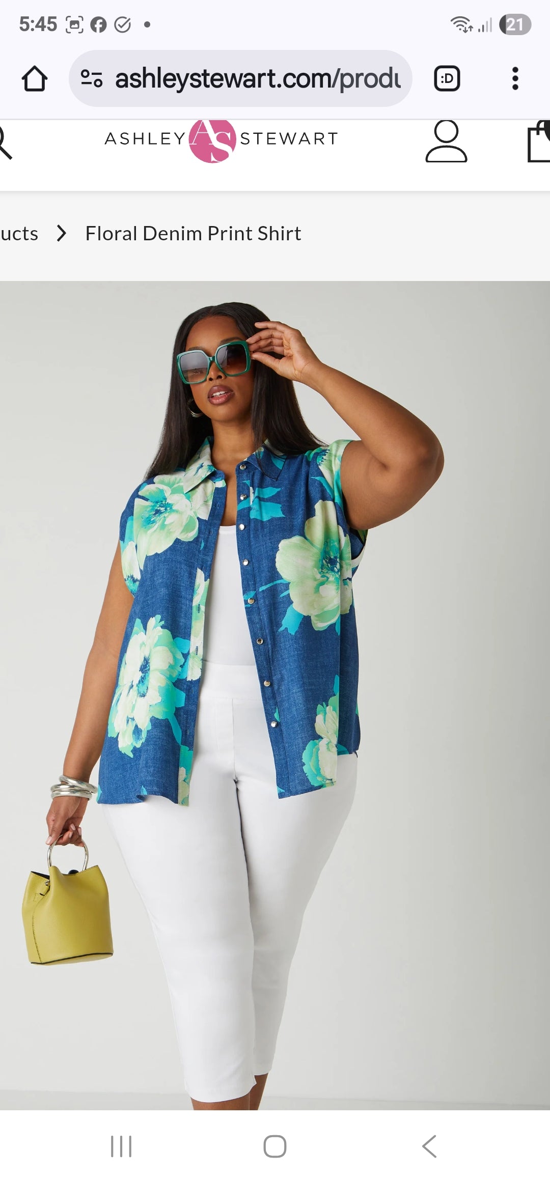 Floral Denim Print Shirt - Blue/green/white