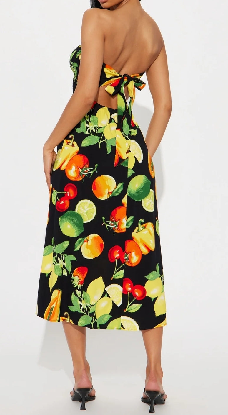 Citrus Fruits Tube Dress (Black/ combo)