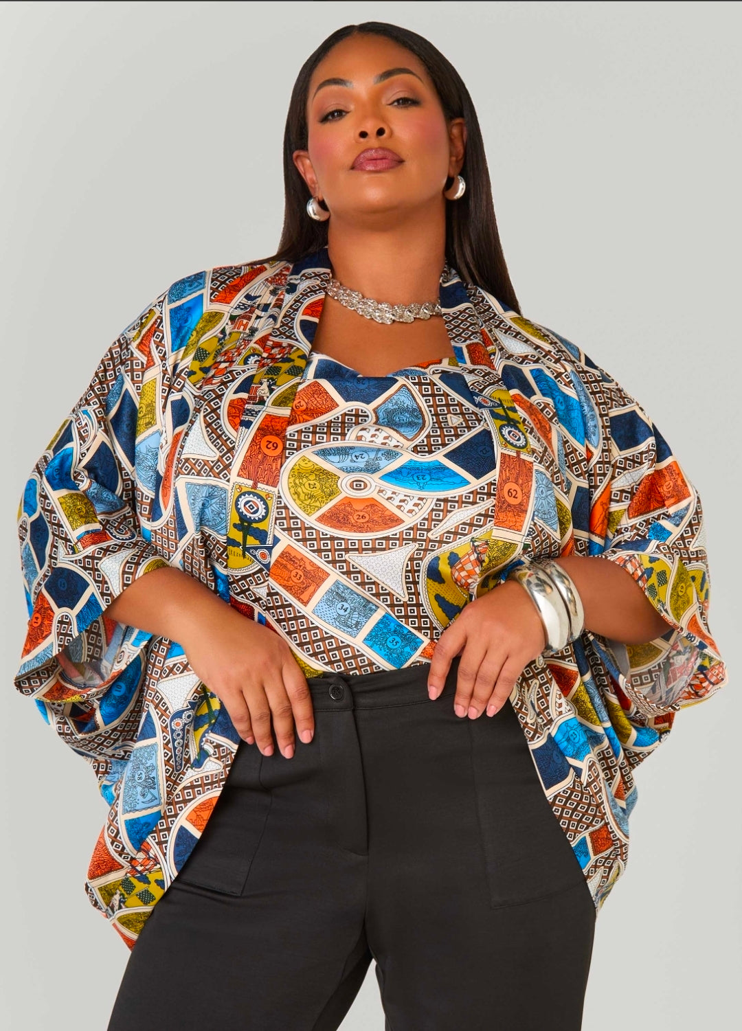 Board Print Kimono Set