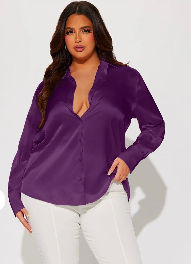 Smooth talking Satin Button-up Shirt - Purple
