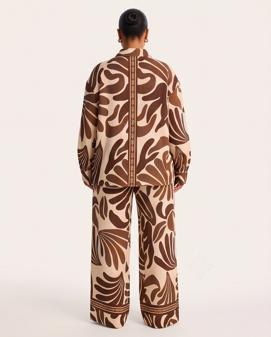 Coastal Love Pants Set- Brown& White