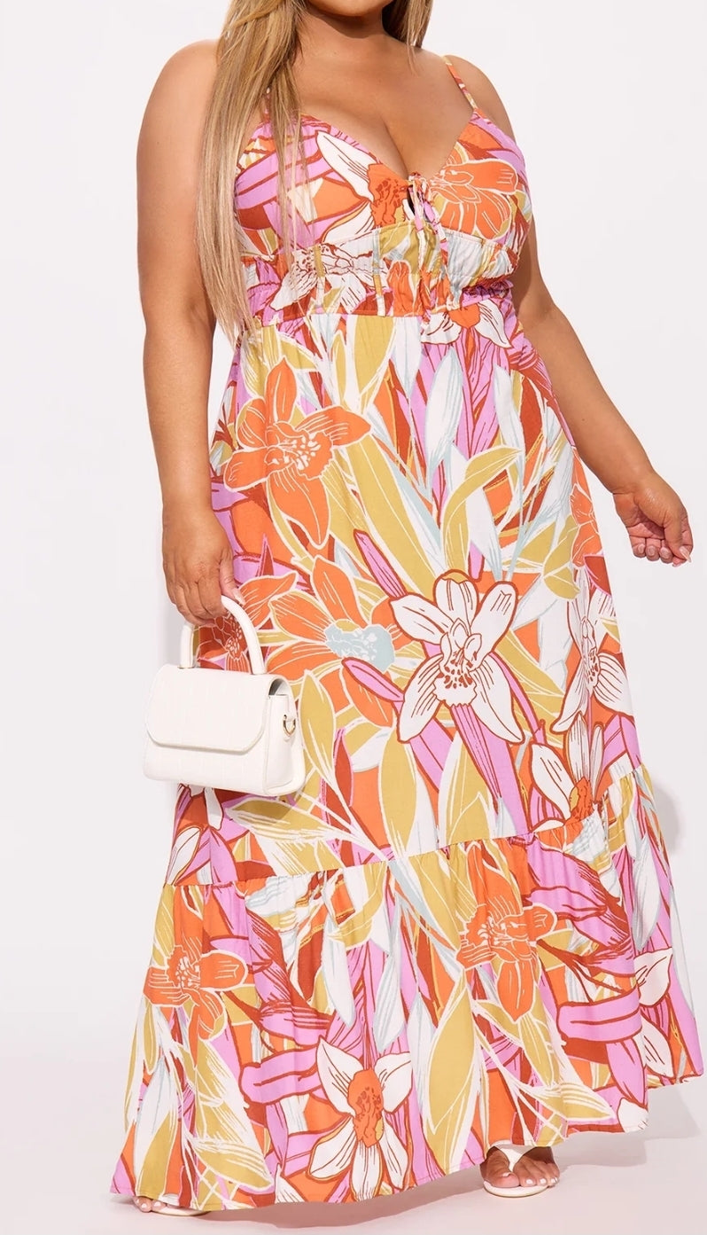 Printed Halter Dress (Pink/peach/cream combo)