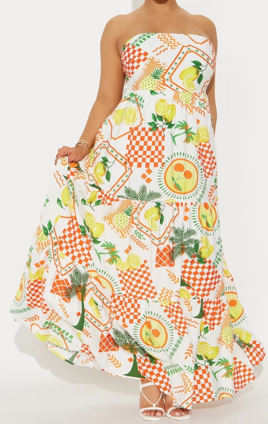 Tropical Maxi Tube Dress with tie back