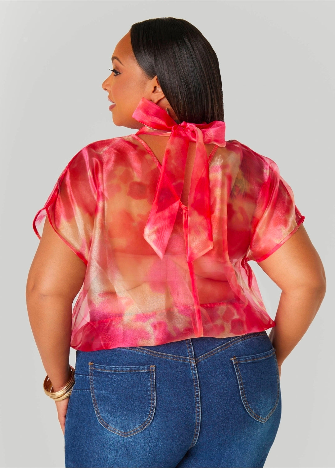 Multi colour Tie Neck Chiffon top