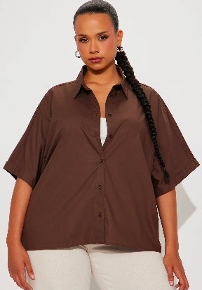 Oversized Button-up Cotton Shirt - Chocolate