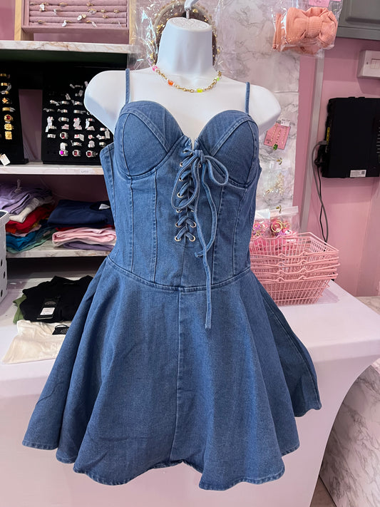 Laced Bustier Denim Dress
