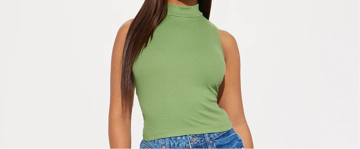 Ribbed Mock Neck Tank Top