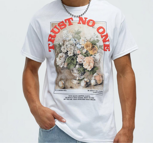 Trust No One Flowers Tee - White