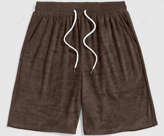 Velvet Texture Men’s Shorts - Chocolate Brown