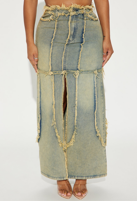 Saraya Frayed Denim Skirt