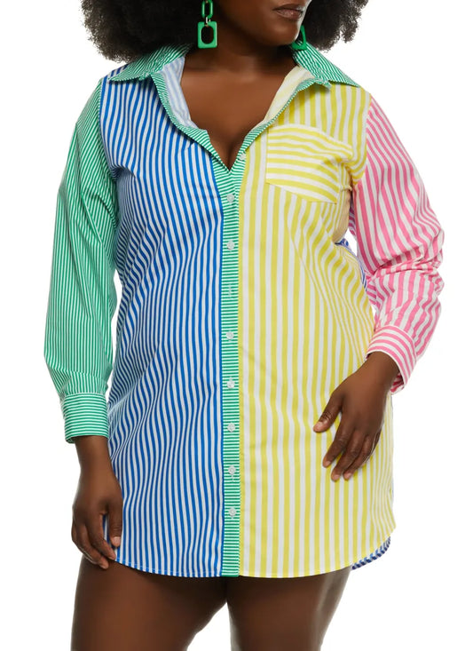 Multi-Coloured Cotton Shirt Dress