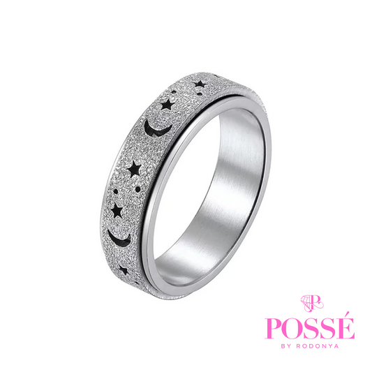 MOON & STARS Fidget Spinner Ring - Silver