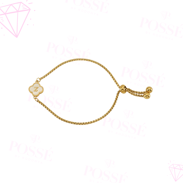 WHITE SHELL CLOVER Initial Bracelet