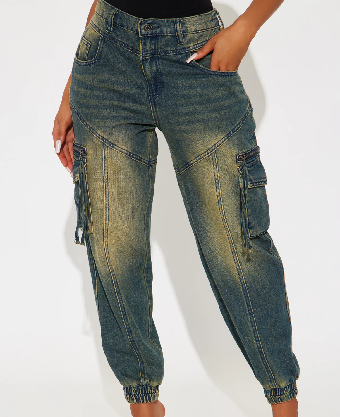 Tinted Denim Cargo Joggers- Dark Wash