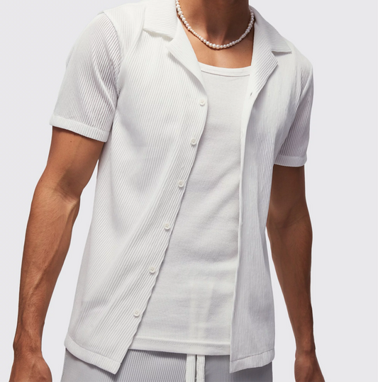 Slim Fit Revere Button Up Shirt - White