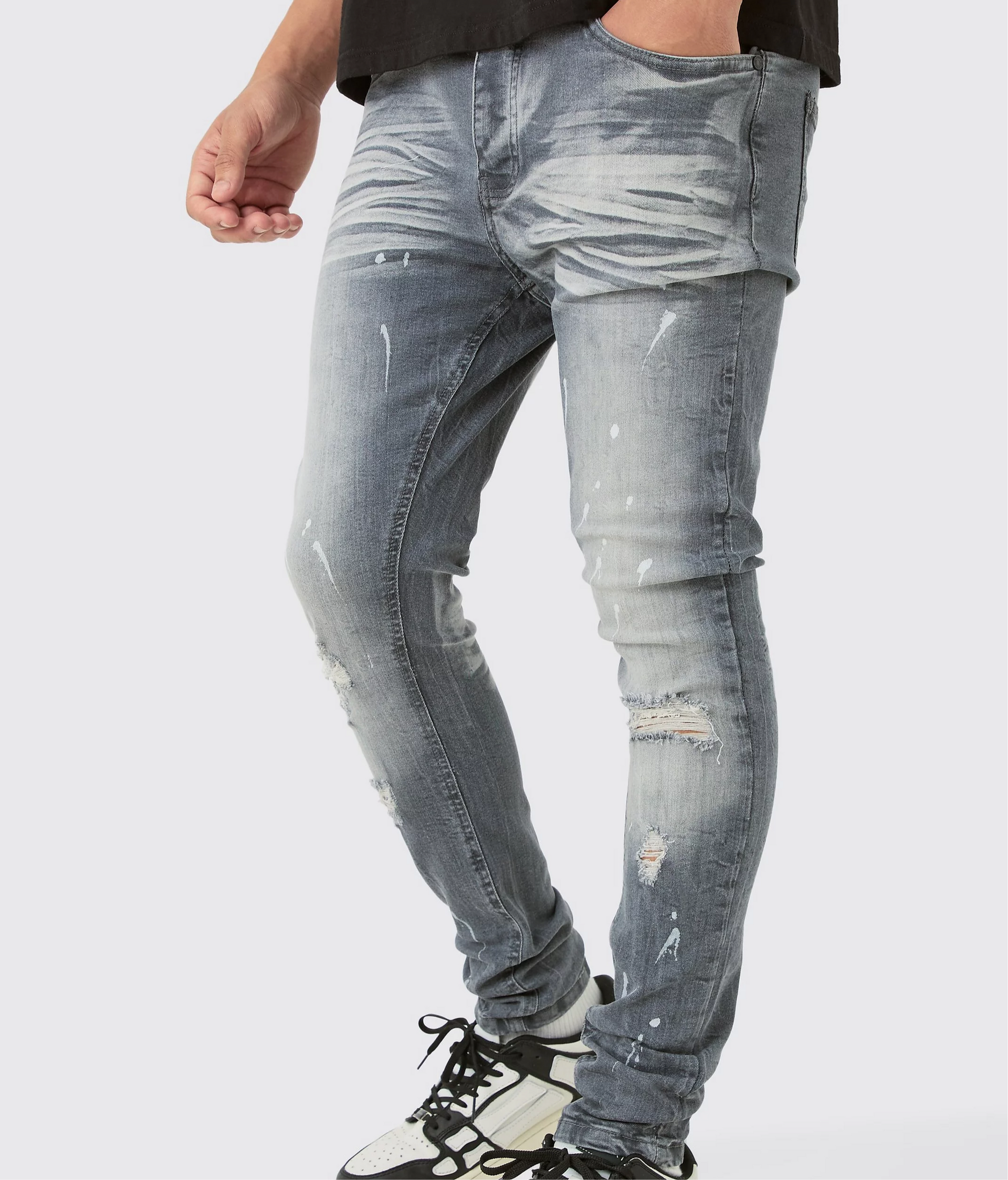 Super Skinny Ripped Jeans- Dirty Grey