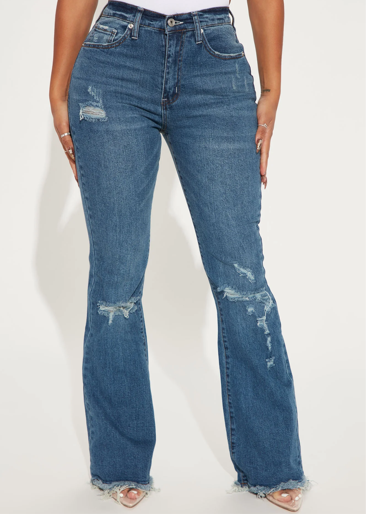 Distressed Flare Jeans- Dark Wash