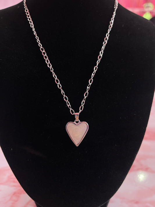 Silver Pearl Heart Necklace