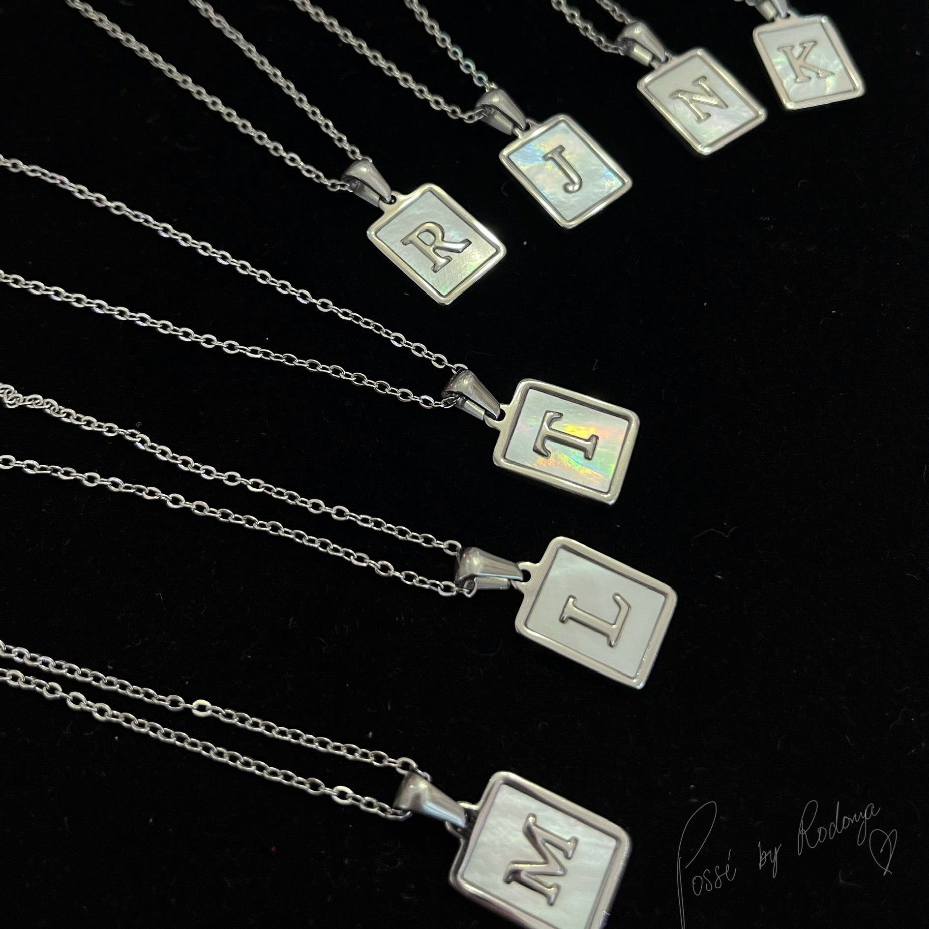 SQUARE SILVER REFLECTIVE Initial Necklace